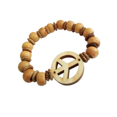 Peace Sign Symbol Pine Wood Bracelet By Menjewell